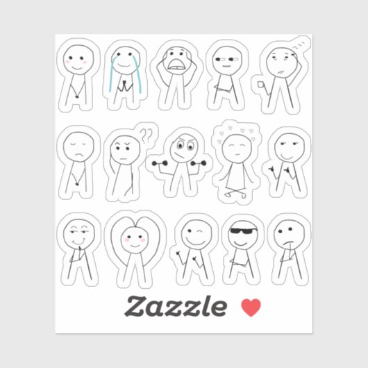 手描きの棒人間 楽しい棒人間リアクション シール (シート)