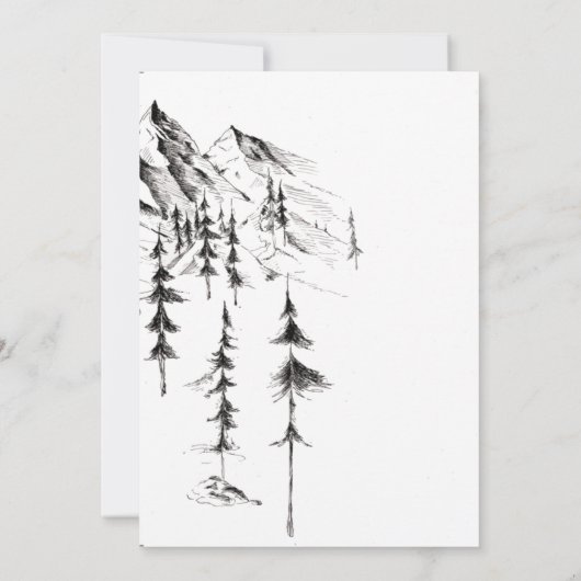 手描きの森と山のデスティネーションウェディング セーブザデート (裏面)