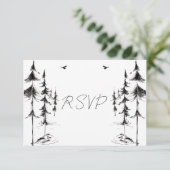 手描きの森と山のデスティネーションウェディング 出欠カード (スタンド正面)