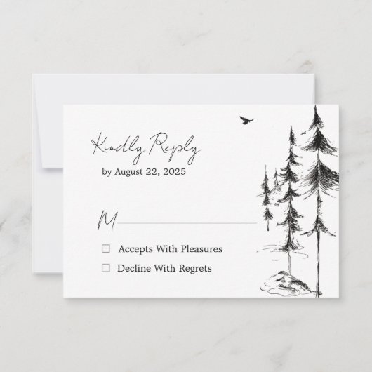 手描きの森と山のデスティネーションウェディング 出欠カード (裏面)