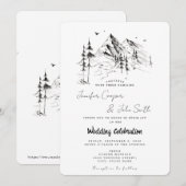 手描きの森と山のデスティネーションウェディング 招待状 (正面/裏面)