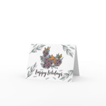 手描きの森の狐と花の月間限定ホリデーカード