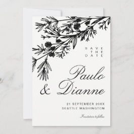 手描きの植物の葉でSave the Date 招待状