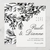 手描きの植物の葉でSave the Date 招待状 (正面/裏面)