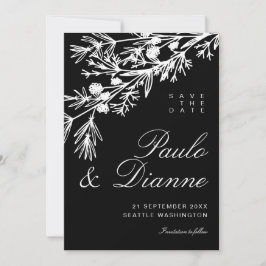 手描きの植物の葉 Save the Date 招待状