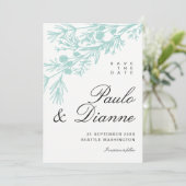 手描きの植物の葉 Save the Date 招待状 (スタンド正面)