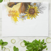 手描きの植物や花に囲まれた馬 キッチンタオル (折り畳み)