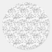 手描きの植物パターン（黒と白） ラウンドシール (正面)
