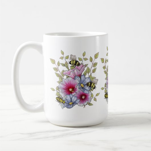 手描きの植物画 フラワー&ビーチャー コーヒーマグカップ (左)