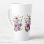 手描きの植物画 花とミツバチ カフェラテマグ (左アングル)