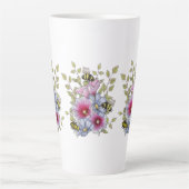 手描きの植物画 花とミツバチ カフェラテマグ (正面)