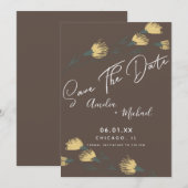 手描きの植物風のワイルドフラワー Save the Date (正面/裏面)