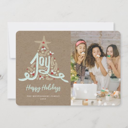 手描きの楽しいカリグラフィー植物写真 ラスティック シーズンカード (正面)