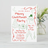 手描きの楽しいクリスマスパーティーの招待状 招待状 (スタンド正面)