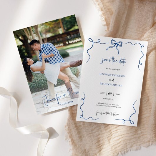 手描きの楽しいフランス風 Save the Date フォト 招待状