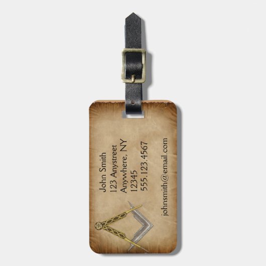 手描きの正方形およびコンパス ラゲッジタグ (正面縦)