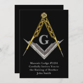 手描きの正方形およびコンパス 招待状 (正面/裏面)