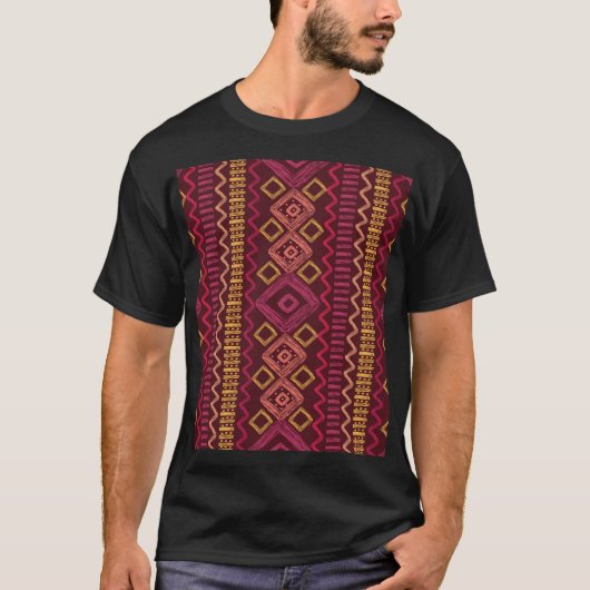 手描きの民族パターン:抽象芸術シームレス Tシャツ (正面)