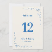 手描きの気まぐれな 5x7 ウェディング テーブル ナンバー サイン 招待状 (正面)