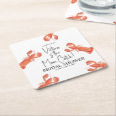 手描きの水彩タカアシガニ メインキャッチ ブライダルシャワー スクエアペーパーコースター (アングル)