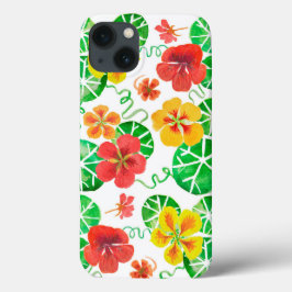 手描きの水彩ナスタチウムの花 iPhone 13ケース