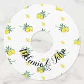 手描きの水彩レモン柄 - カップル名 ワイングラスタグ (正面)