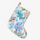 手描きの水彩海紋とサンゴ。ウント スモールクリスマスストッキング (正面 (吊り時))