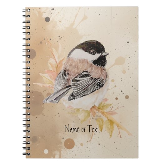 手描きの水彩画のシジュウカラの鳥 ノートブック (正面)