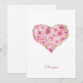 手描きの水彩画のバラのハートのバレンタイン シーズンカード (正面/裏面)