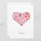 手描きの水彩画のバラのハート型バレンタイン シーズンカード (正面/裏面)