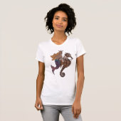 手描きの水彩画の人魚とタツノオトシゴのTシャツ Tシャツ (正面フル)