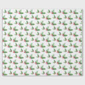 手描きの水彩画の松のリース、赤い実 ラッピングペーパー (フラット)