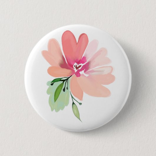 手描きの水彩画の花ボタン 缶バッジ (正面)