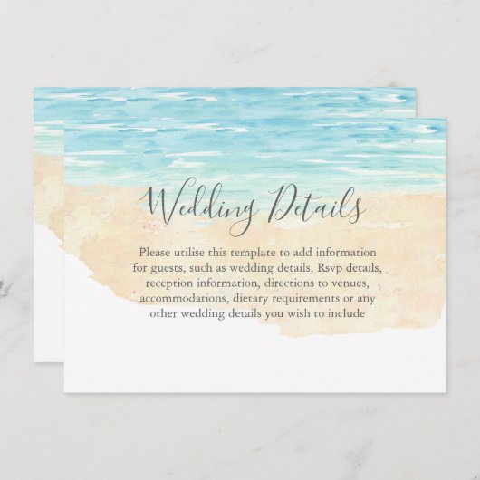 手描きの水彩画ビーチウェディングパーティー 招待状 (正面/裏面)