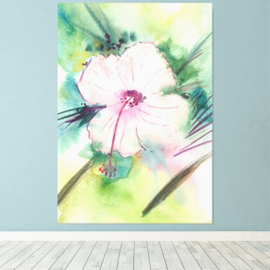 手描きの水彩画 ベリーズのハイビスカスの花 キャンバスプリント (インサイチュ (ウッドフロア))