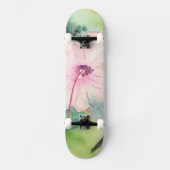 手描きの水彩画 ベリーズのハイビスカスの花 スケートボード (正面)