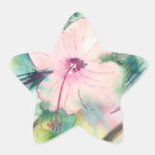 手描きの水彩画 ベリーズのハイビスカスの花 星シール (正面)