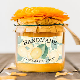 手描きの水彩画 レモン 葉 緑の植物 ハンドメイド 長方形シール