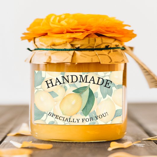 手描きの水彩画 レモン 葉 緑の植物 ハンドメイド 長方形シール