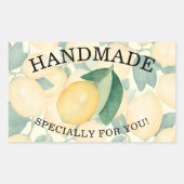 手描きの水彩画 レモン 葉 緑の植物 ハンドメイド 長方形シール (正面)