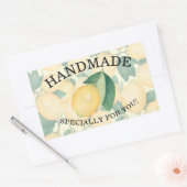 手描きの水彩画 レモン 葉 緑の植物 ハンドメイド 長方形シール (封筒)