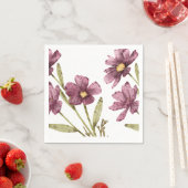 手描きの水彩画 紫の花と葉 スタンダードカクテルナプキン (インサイチュ)