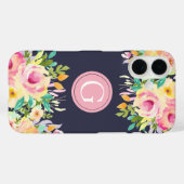 手描きの水彩花のモノグラム iPhone 16 ケース Case-Mate iPhoneケース (裏面 (横))
