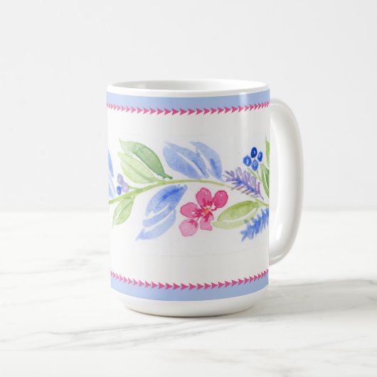 手描きの水彩花の淡い色合い コーヒーマグカップ (正面右)