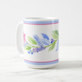 手描きの水彩花の淡い色合い コーヒーマグカップ (正面左)