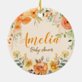 手描きの水彩花イラストのウェディングシャワーデコレーション セラミックオーナメント (裏面)