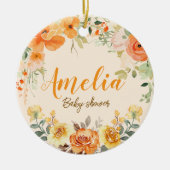 手描きの水彩花イラストのウェディングシャワー セラミックオーナメント (正面)