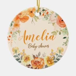 手描きの水彩花イラストのウェディングシャワー セラミックオーナメント