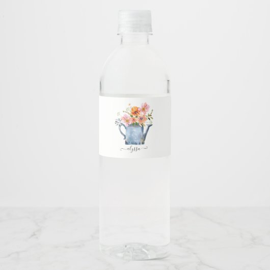 手描きの水彩花 ペットボトルラベル (正面)