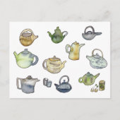 手描きの水彩茶器アート ポストカード (正面)